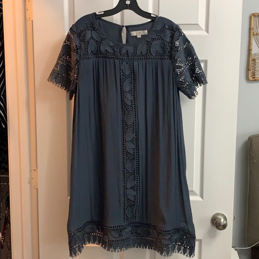 Dark Grey crochet detail shift dress